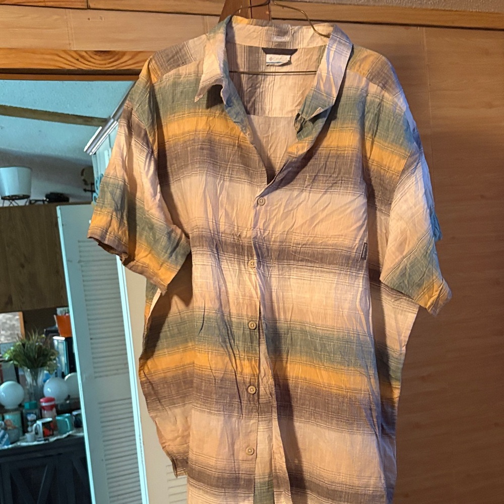 Columbia Men's Striped Casual Shirt - Blue, Yellow, Green